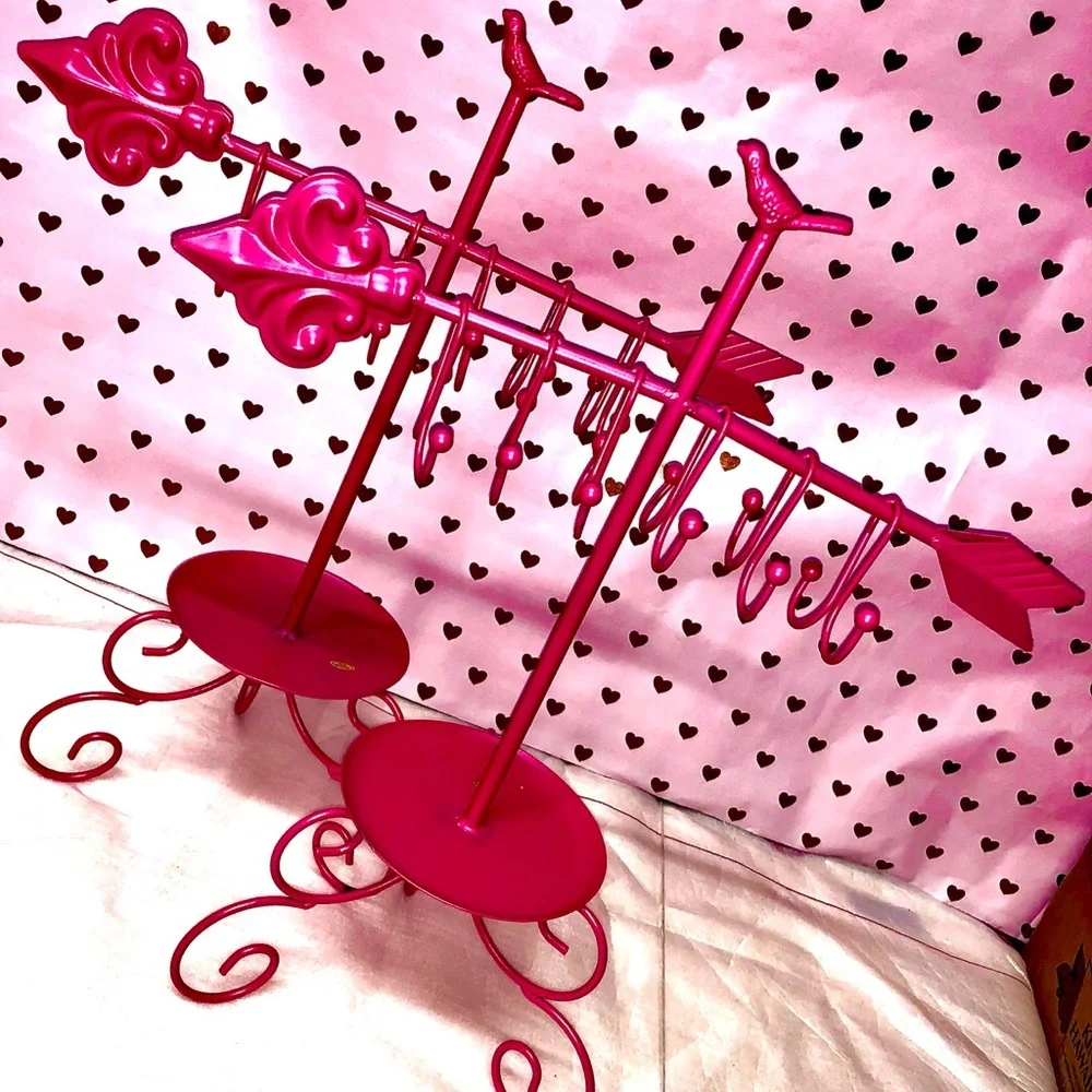 Pink Metal Jewelry Table Necklace & Earrings Rings Accessories Arrow Organizer